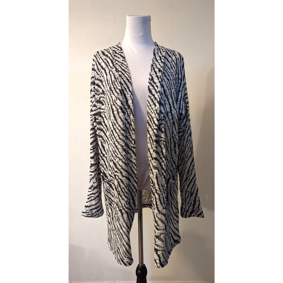 New By Design sz XL Open Front Cardigan Knit Sweater jacket zebra print 2425 - Picture 1 of 4